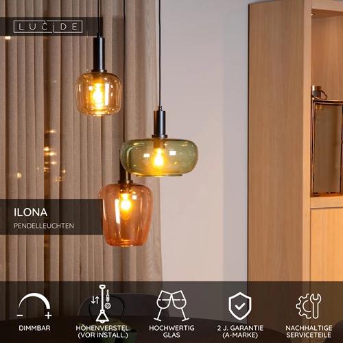 Lucide ILONA - Pendelleuchten - 3xE27 - Schwarz - USP